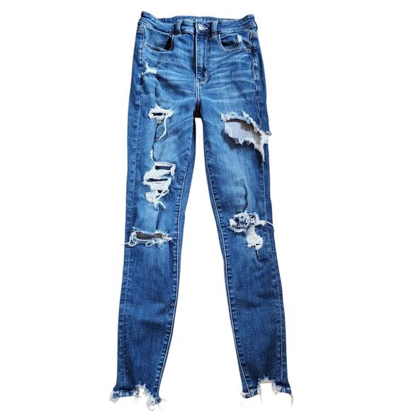 American Eagle Womens Highest Rise Jegging Size 4 Distressed Skinny Jean Stretch - Picture 1 of 10